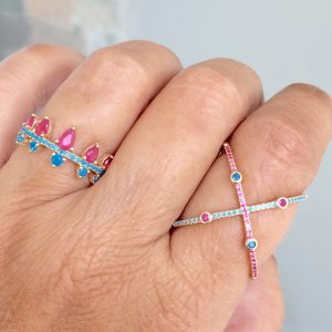 Anel Cristal Rubi Nano Turquesa | Lanarée Acessórios