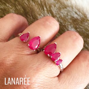 Anel de Prata Duas e Três Gotas Rubi | Lanarée Acessórios