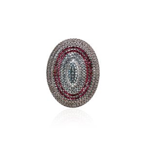 Anel Zircônia Colorida Oval 9 Linhas | Lanarée Acessórios