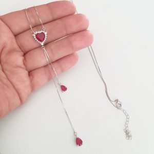 Colar Gravata Coração Gota Rubi | Lanarée Acessórios Colar Gravata Coração Gota Rubi | Lanarée Acessórios