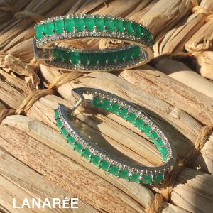 Brinco de Argola Oval Cristal Esmeralda | Lanarée Acessórios