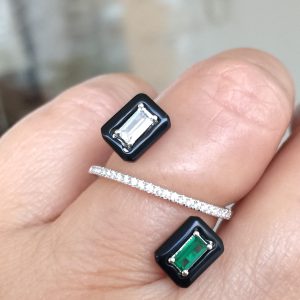 Anel Retângulos Cristal e Verde Esmeralda | Lanarée Acessórios