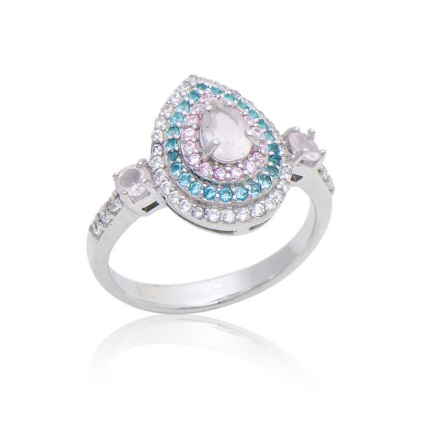 Anel Gota Quartzo Rosa em Prata 925 | Lanarée Acessórios