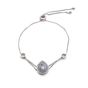 Pulseira Gota Quartzo Rosa Ajustável Prata 925 | Lanarée Acessórios