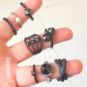 Anel Zircônias Negras Ródio Negro | Lanarée Acessórios