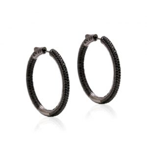 Brinco Argola Negra Cravejada Semijoia | Lanarée Acessórios