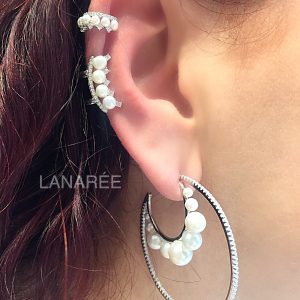 Brinco Argola Dupla Pérolas Prata 925 | Lanarée Acessórios