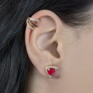 Brinco Triângulo Rubi Cravejado | Lanarée Acessórios
