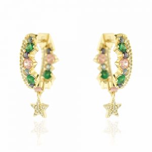 Brinco Argola Cristais Star Ouro | Lanarée Acessórios