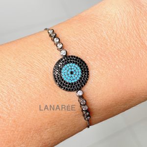 Pulseira Olho Grego Zircônia Negra | Lanarée Acessórios