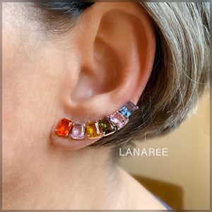 Brinco Ear Cuff Colorido Retângulo | Lanarée Acessórios