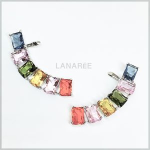 Brinco Ear Cuff Colorido Retângulo | Lanarée Acessórios