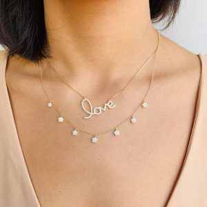 Colar Love de Prata 925 & Colar Florzinhas Prata 925