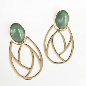 Brinco Amazonita Oval Banho Ouro | Lanarée Acessórios
